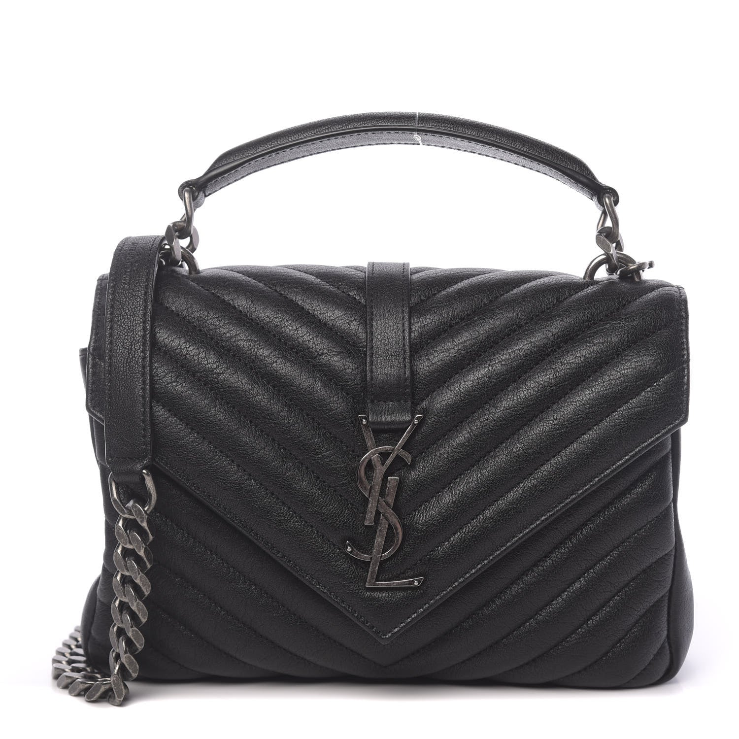 Saint Laurent Sheepskin Matelasse Chevron Monogram Medium College Bag Black 1 of 10