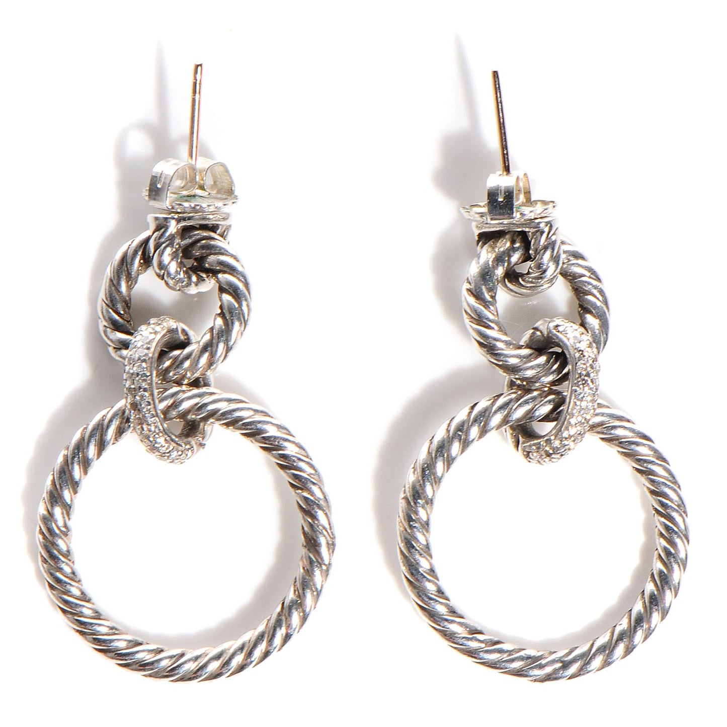 Sterling Silver Diamond 36mm Cable Classics Doorknocker Earrings