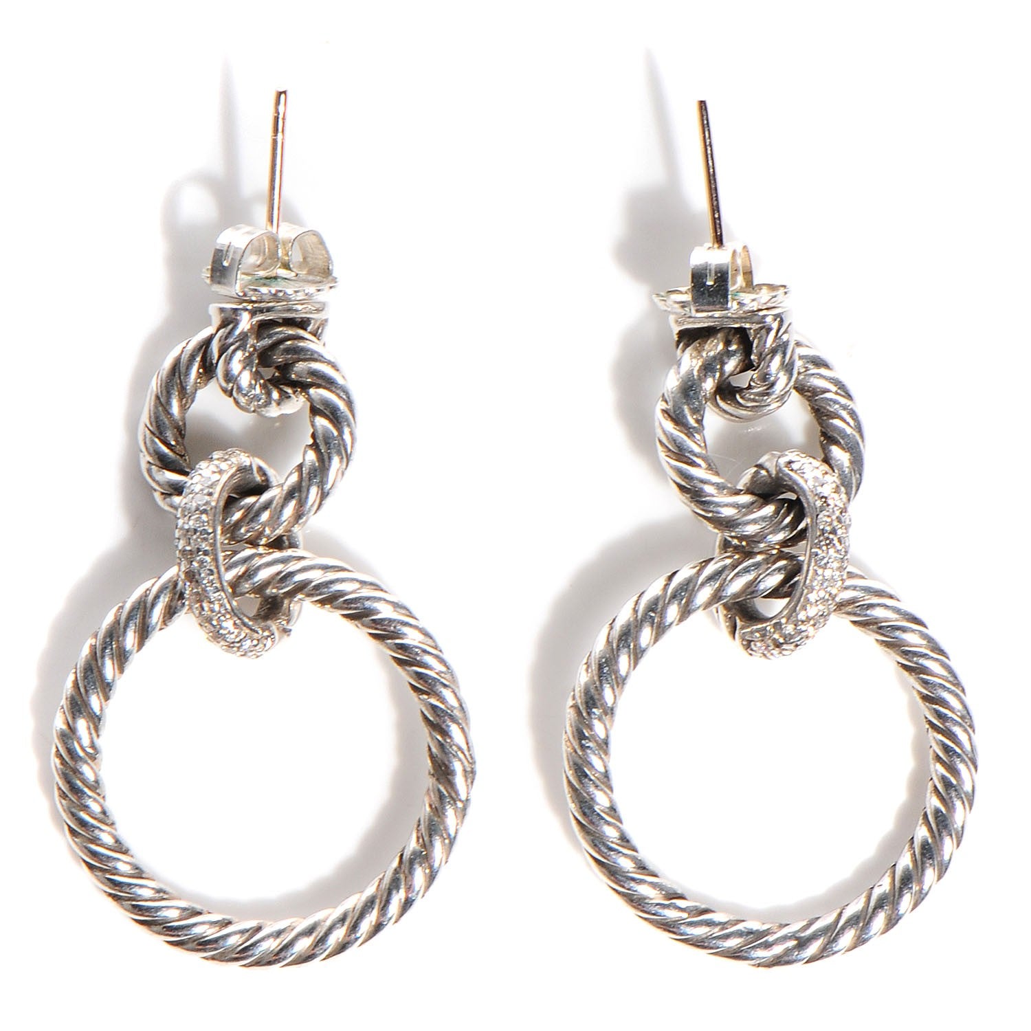 David Yurman Sterling Silver Diamond 36mm Cable Classics Doorknocker Earrings 1 of 3
