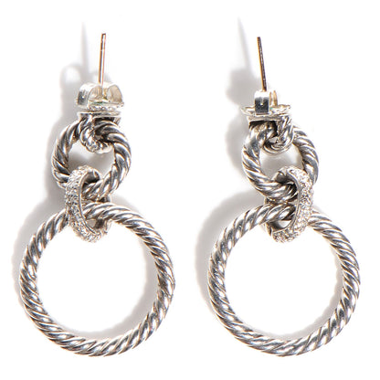 David Yurman Sterling Silver Diamond 36mm Cable Classics Doorknocker Earrings 1 of 3