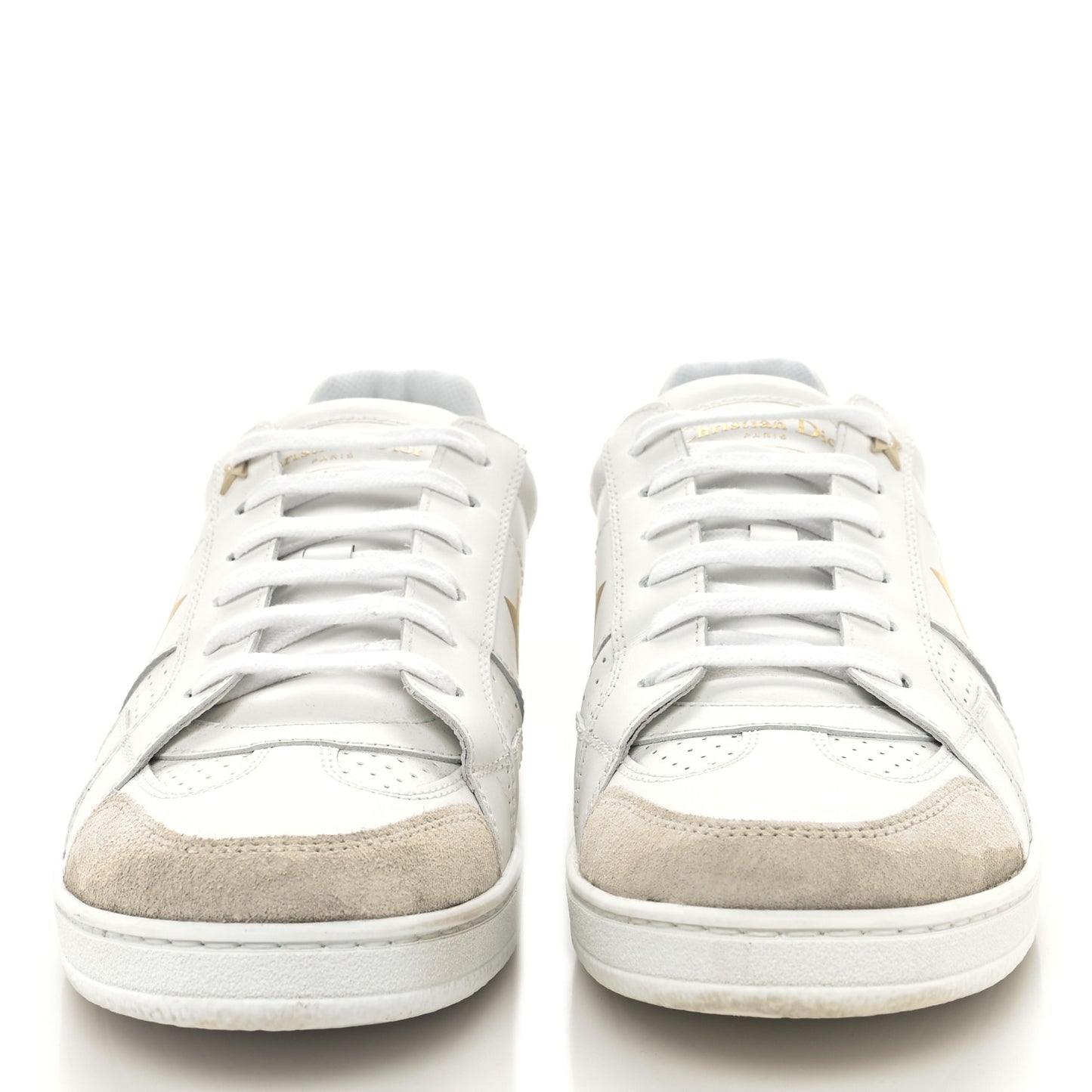 Calfskin Suede Dior Star Low Top Sneakers 38.5 White Gold
