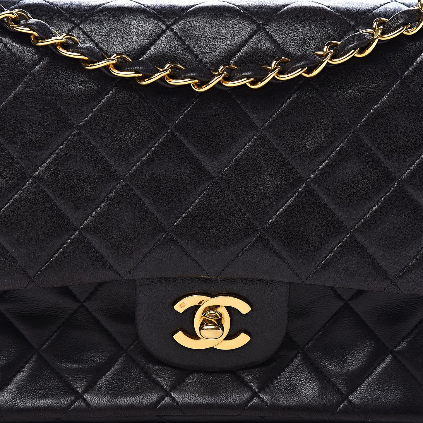 Lambskin Quilted Medium Double Flap Black