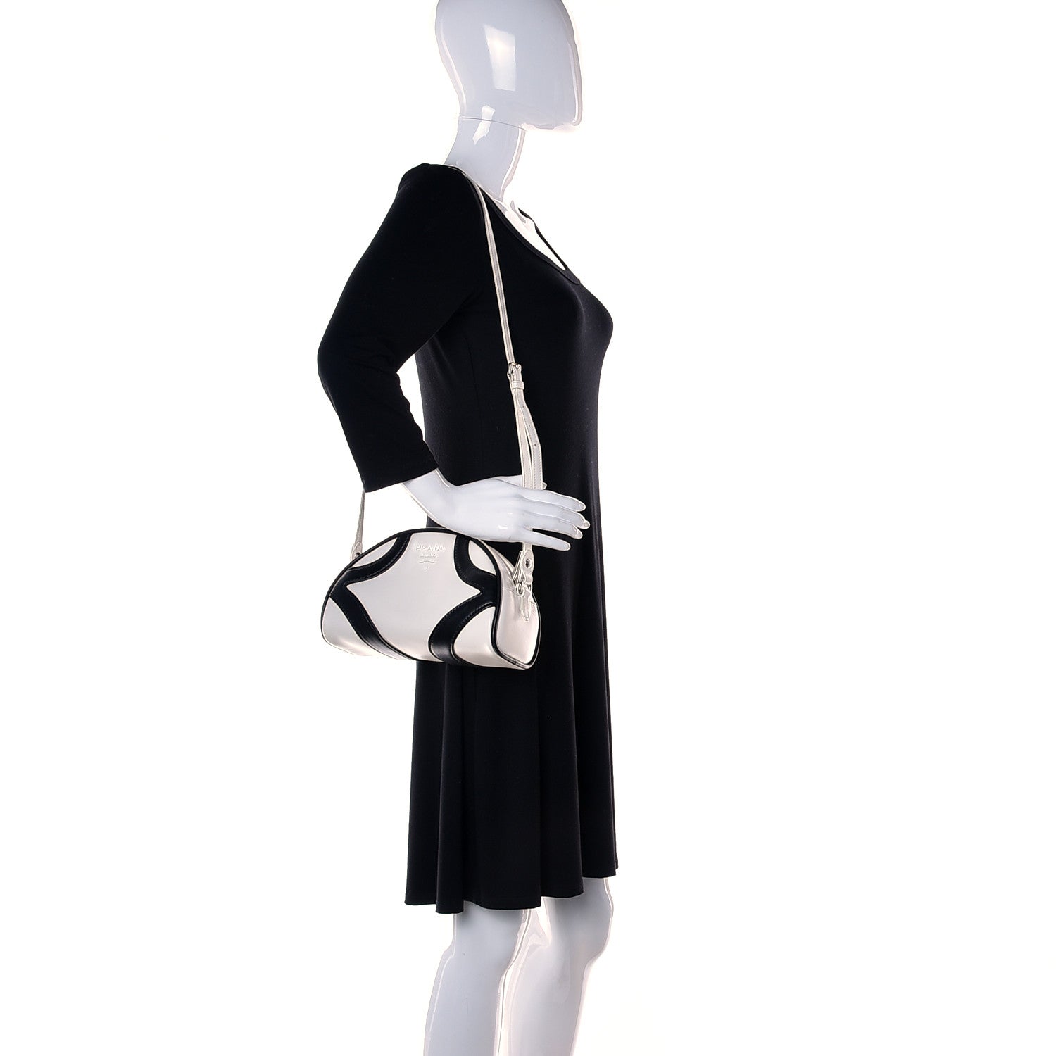 Prada Soft Calfskin Bowling Crossbody Bag White Black 2 of 11