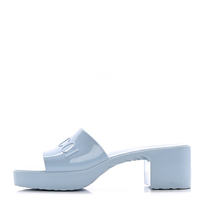 Gucci Rubber Gucci Logo Womens Platform 20/60mm Slide Sandals 37 Porcelain Light Blue 1 of 7