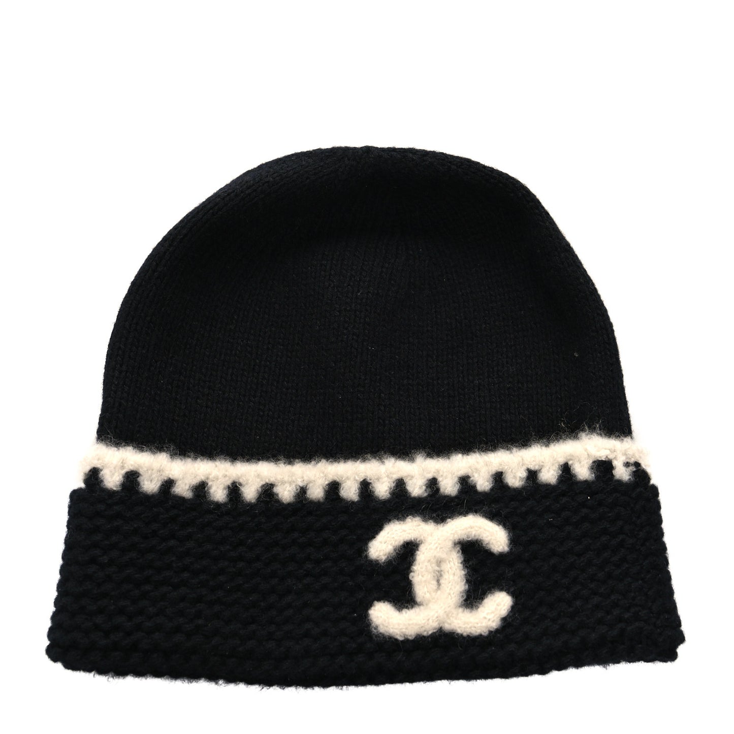 Cashmere Wool CC Beanie Hat Black Light Beige