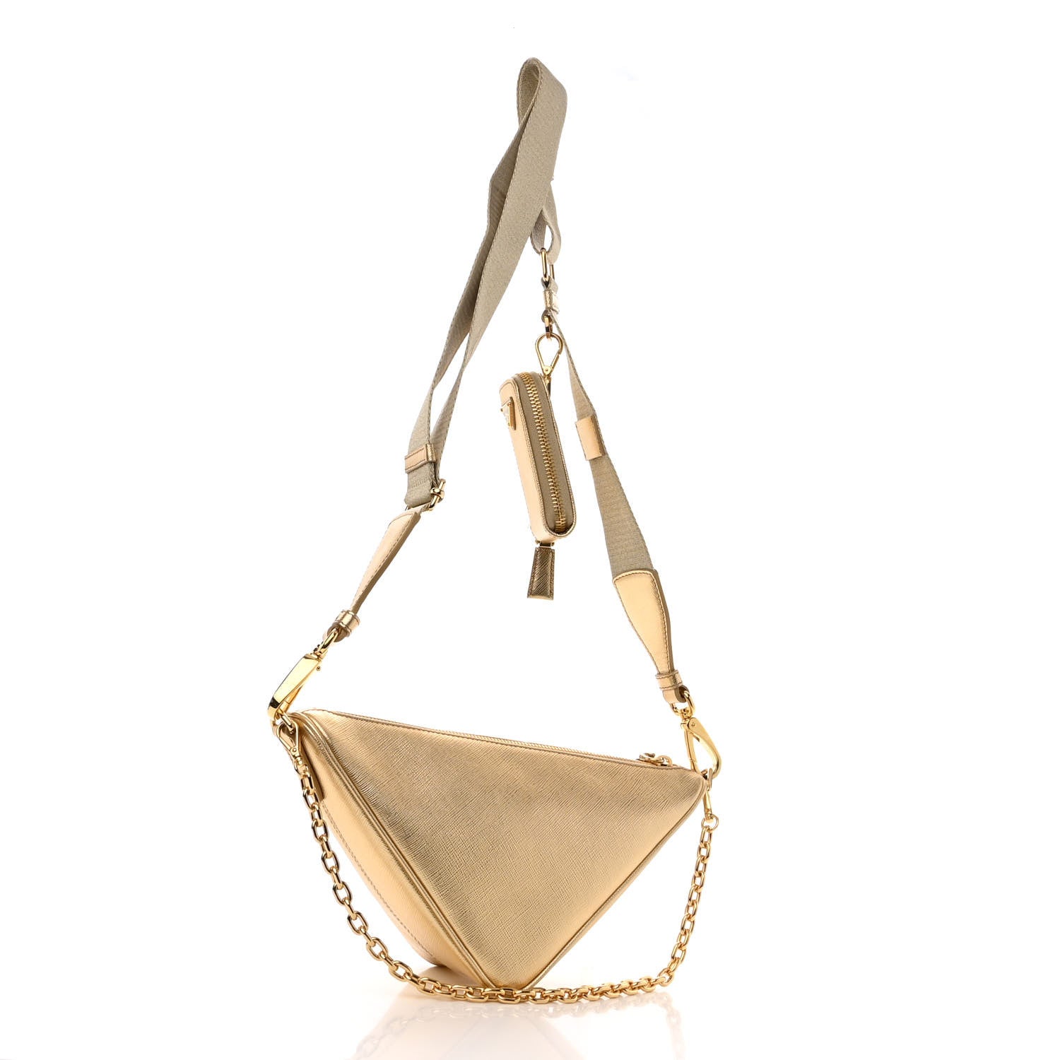 Prada Metallic Saffiano Triangle Shoulder Bag Platino 3 of 13