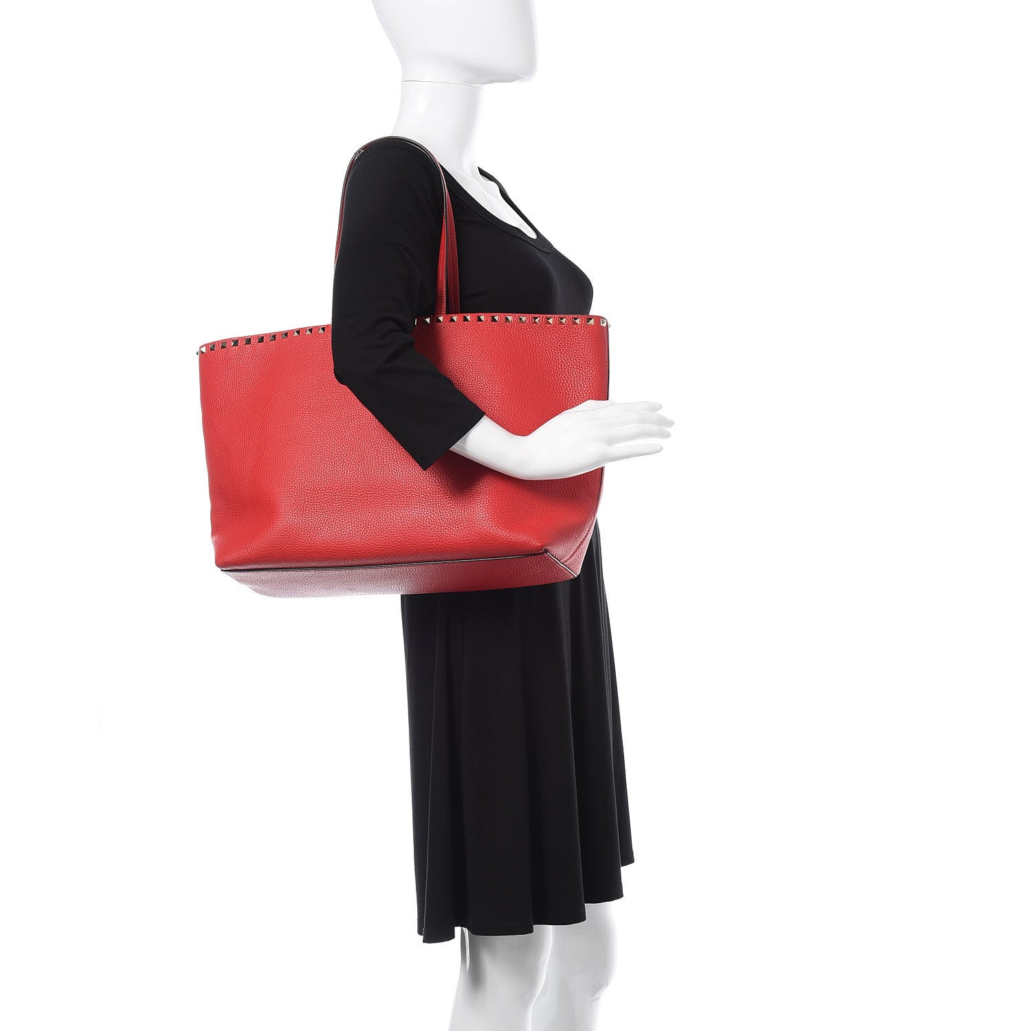 Valentino Garavani Grained Calfskin Rockstud Shoulder Tote Rouge Pur 2 of 11