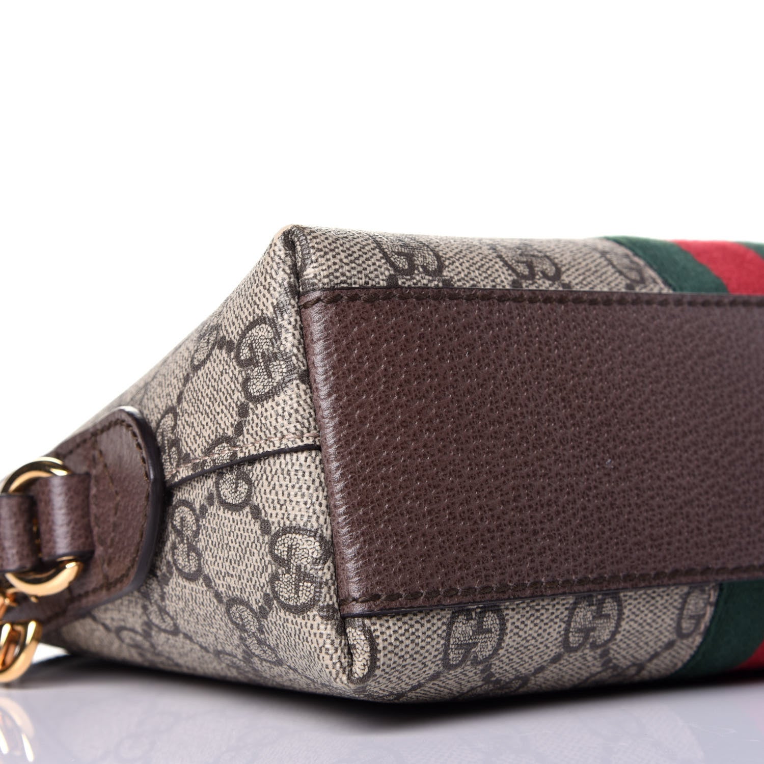 Gucci GG Supreme Monogram Textured Dollar Calfskin Web Small Ophidia Dome Shoulder Bag Beige Ebony New Acero 9 of 11
