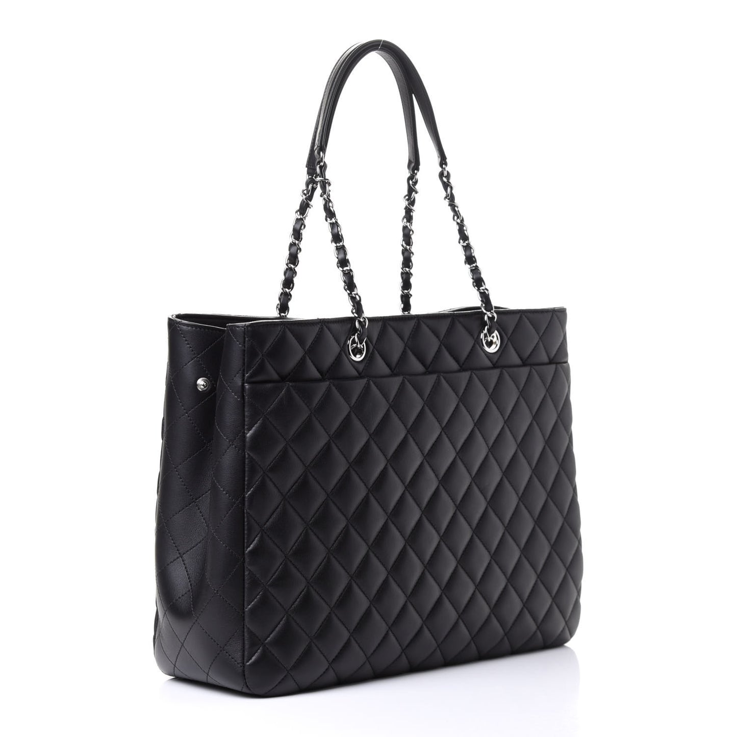 Calfskin Quilted Large Classic Shopping Tote Black