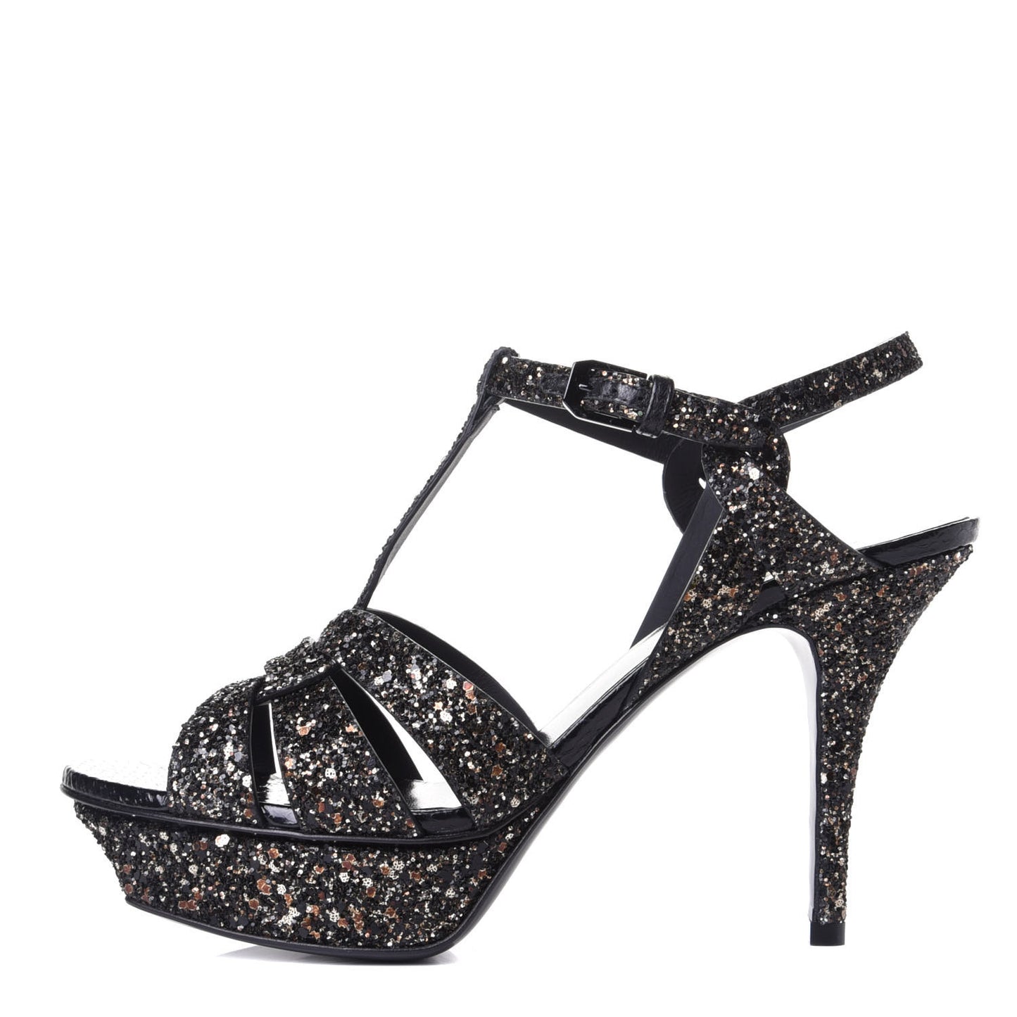 Glitter Calfskin Ayers Tribute 75 Platform Sandals 39.5 Midnight