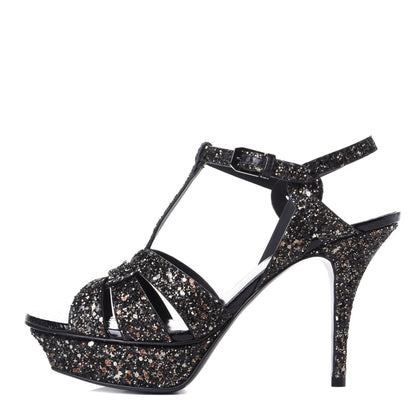 Saint Laurent Glitter Calfskin Ayers Tribute 75 Platform Sandals 39.5 Midnight 1 of 10