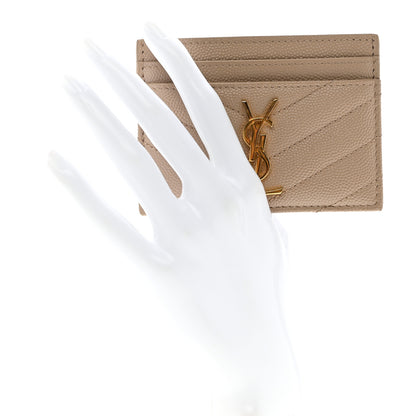 Saint Laurent Grain De Poudre Matelasse Chevron Monogram Credit Card Case Cork 2 of 7