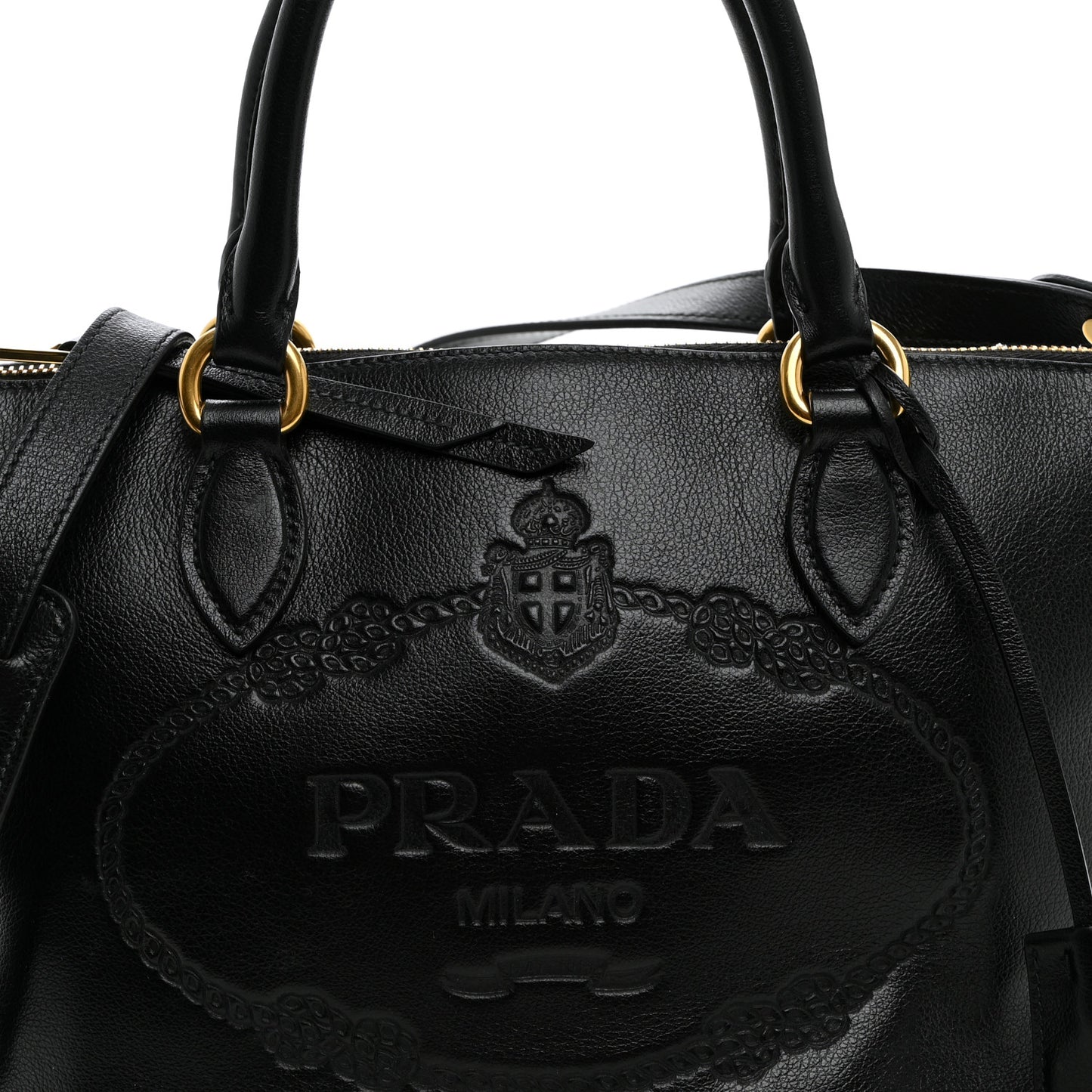 Glace Calfskin Embossed Logo Tote Black