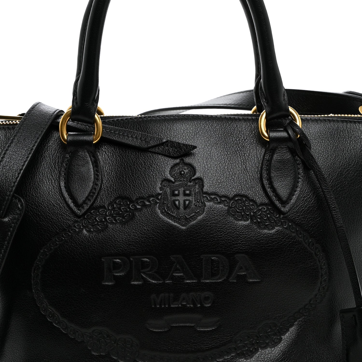 Prada Glace Calfskin Embossed Logo Tote Black 8 of 11