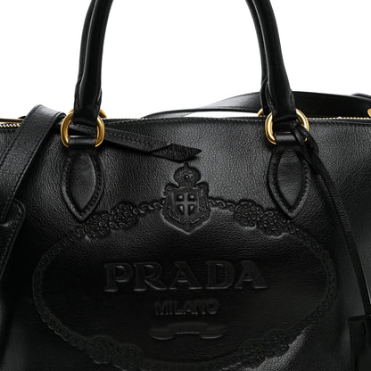 Prada Glace Calfskin Embossed Logo Tote Black 8 of 11