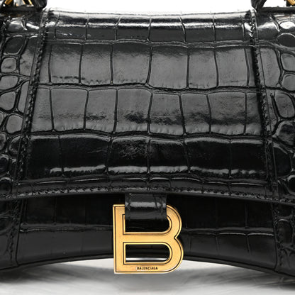 Balenciaga Shiny Calfskin Crocodile Embossed Small Hourglass Top Handle Bag Black 9 of 9