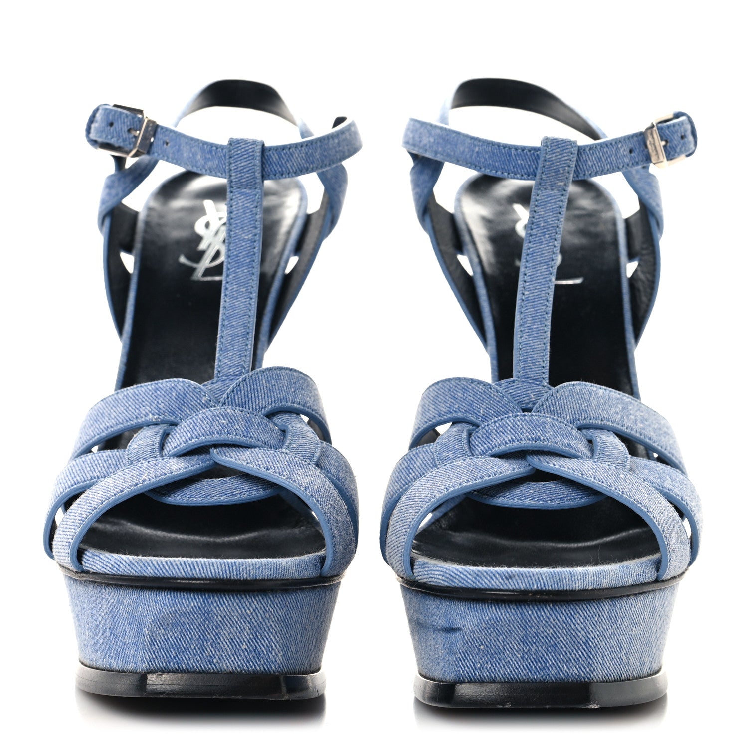 Saint Laurent Denim Tribute 105 Platform Sandals 39.5 Blue 3 of 10