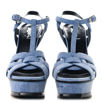 Saint Laurent Denim Tribute 105 Platform Sandals 39.5 Blue 3 of 10