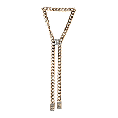 Chanel Chain Link Crystal CC Dog Tag Charm Necklace Gold 3 of 7