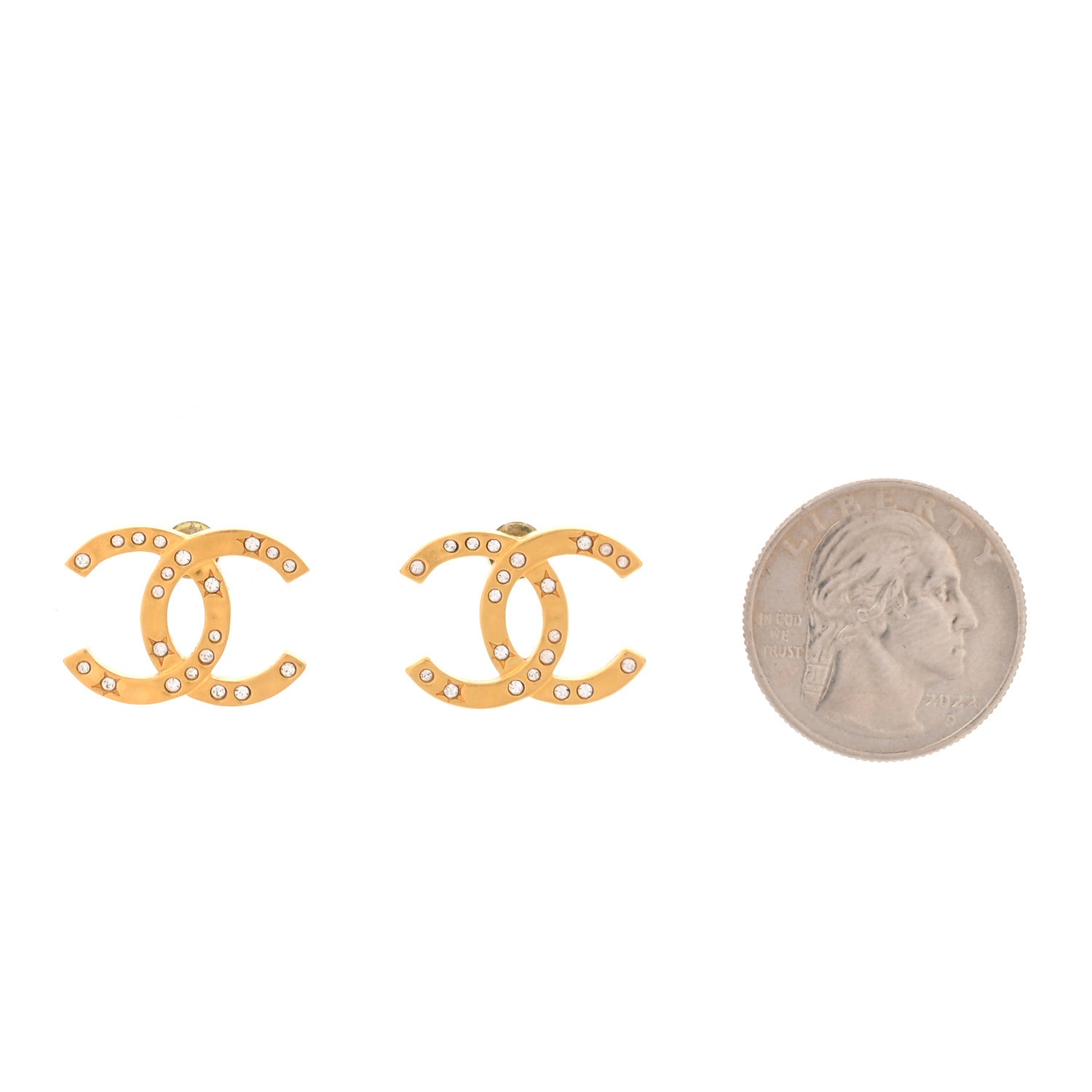 Chanel Metal Crystal Star CC Earrings Gold 2 of 5