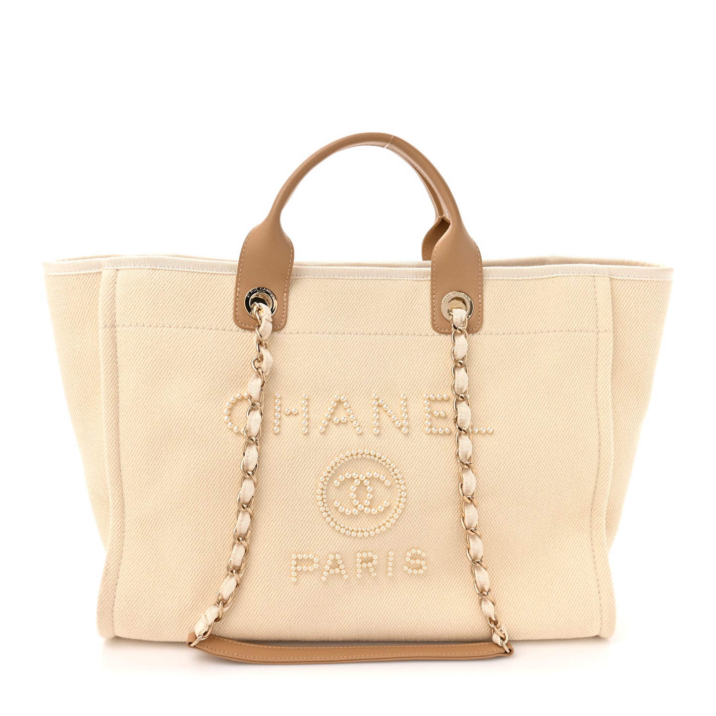 Canvas Pearl Medium Deauville Tote Ecru Beige
