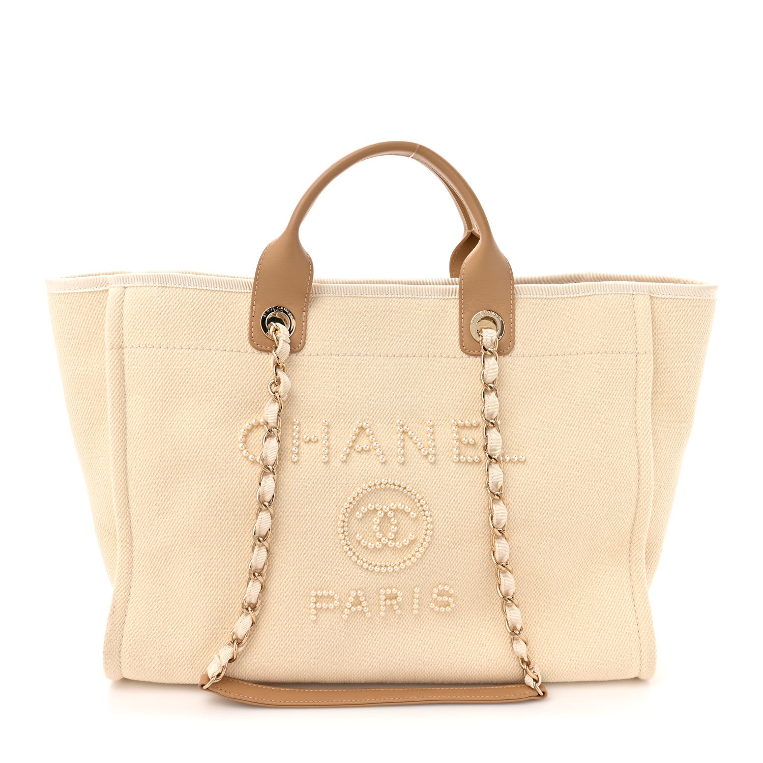 Chanel Canvas Pearl Medium Deauville Tote Ecru Beige 1 of 10