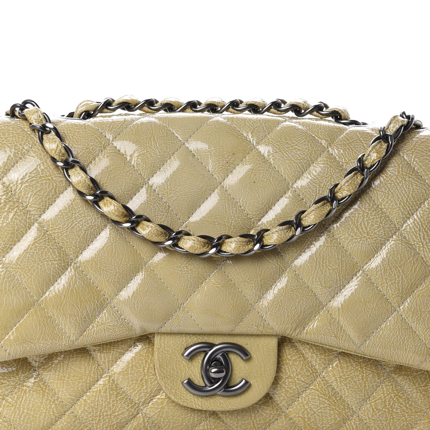 Chanel Crinkled Patent Quilted Jumbo Single Flap Light Beige 15 of 16