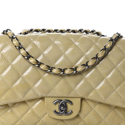Chanel Crinkled Patent Quilted Jumbo Single Flap Light Beige 15 of 16