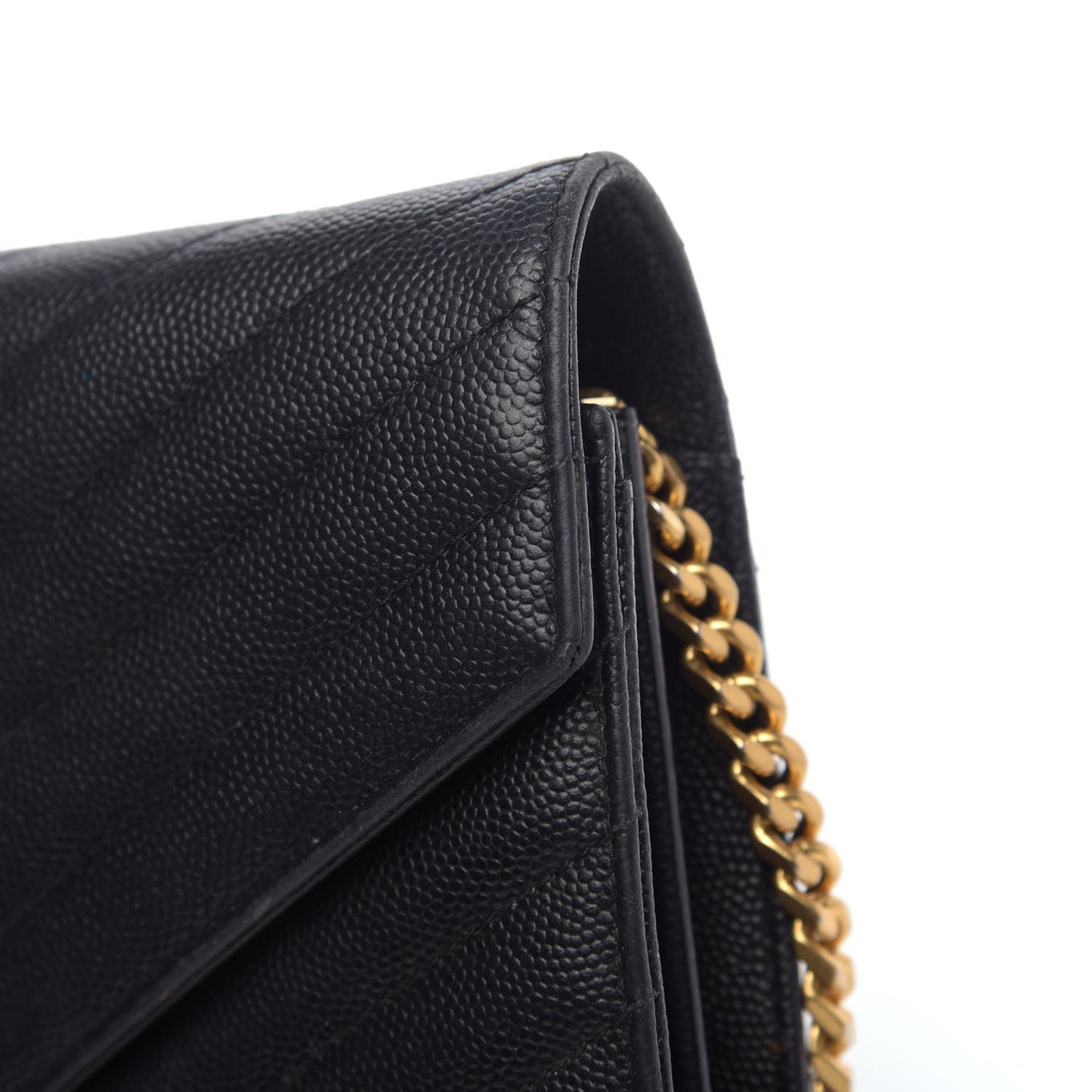 Grain De Poudre Matelasse Chevron Monogram Chain Wallet Black