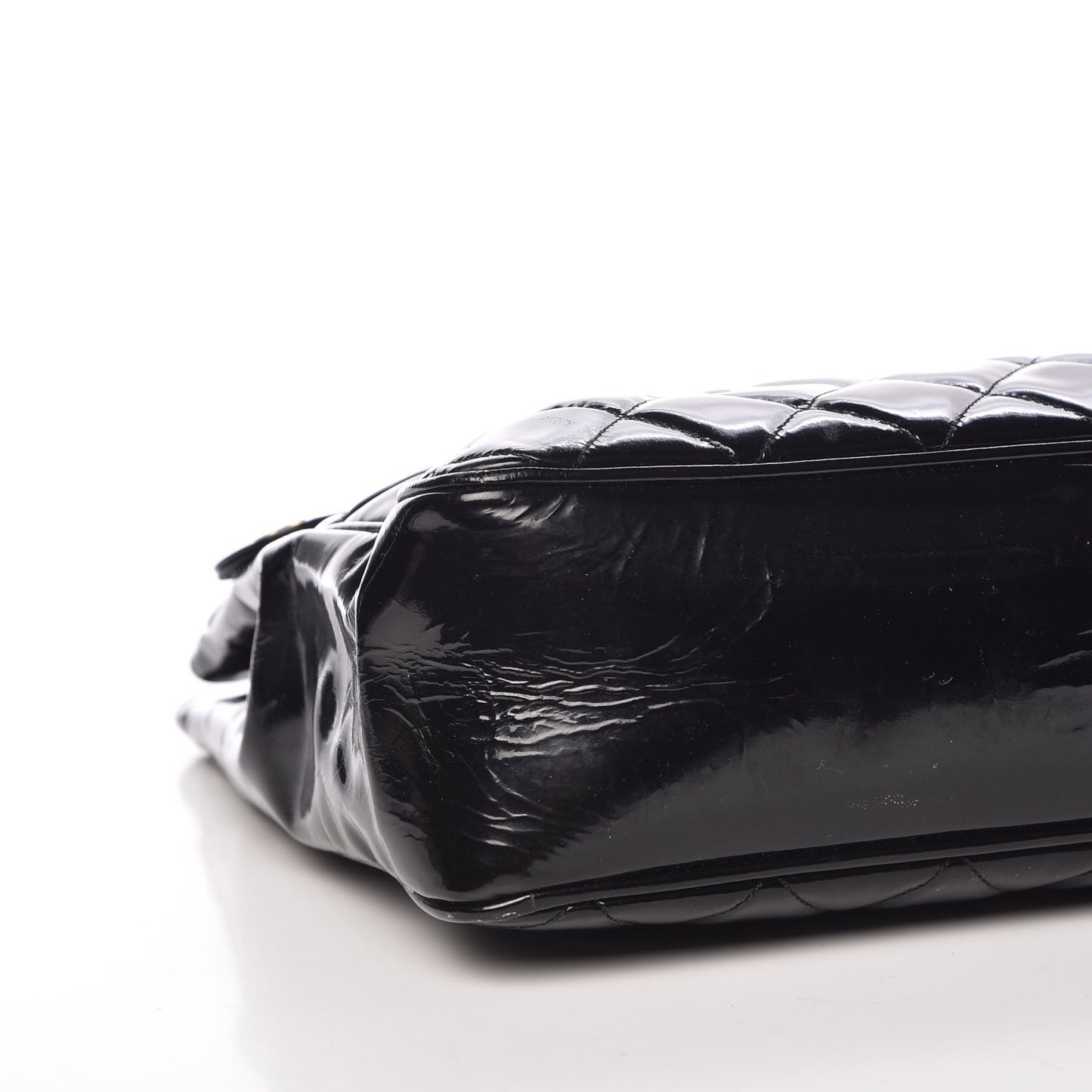 Patent Quilted Shopping Tote Black