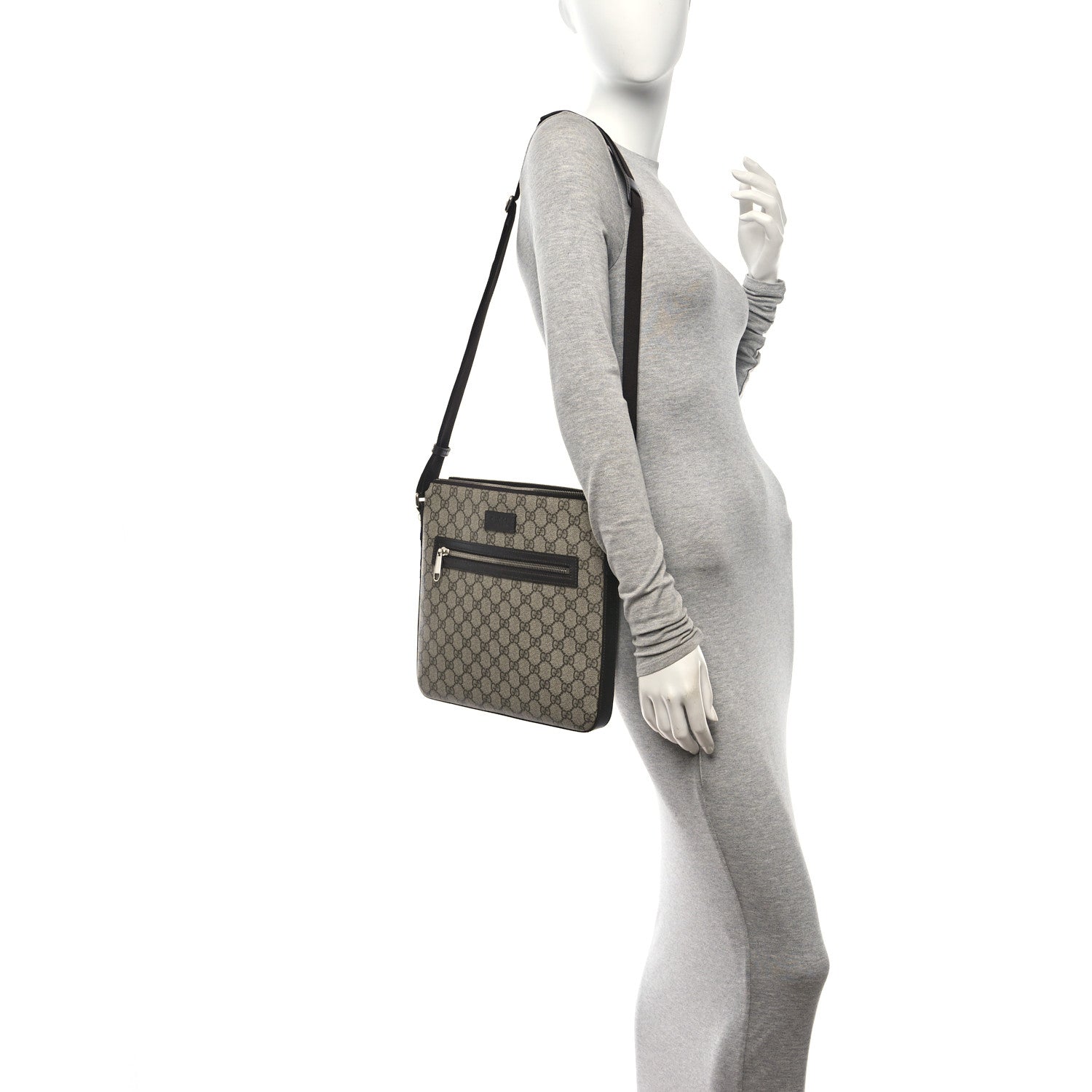 Gucci GG Supreme Monogram Medium Flat Messenger Bag Beige Brown 3 of 10