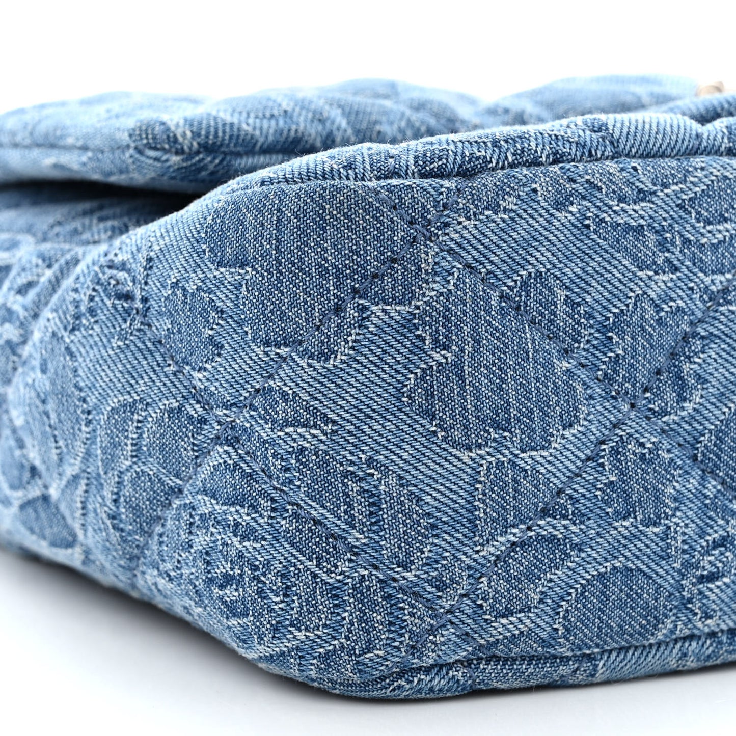 Denim Quilted Camellia Sweetheart Mini Flap Blue