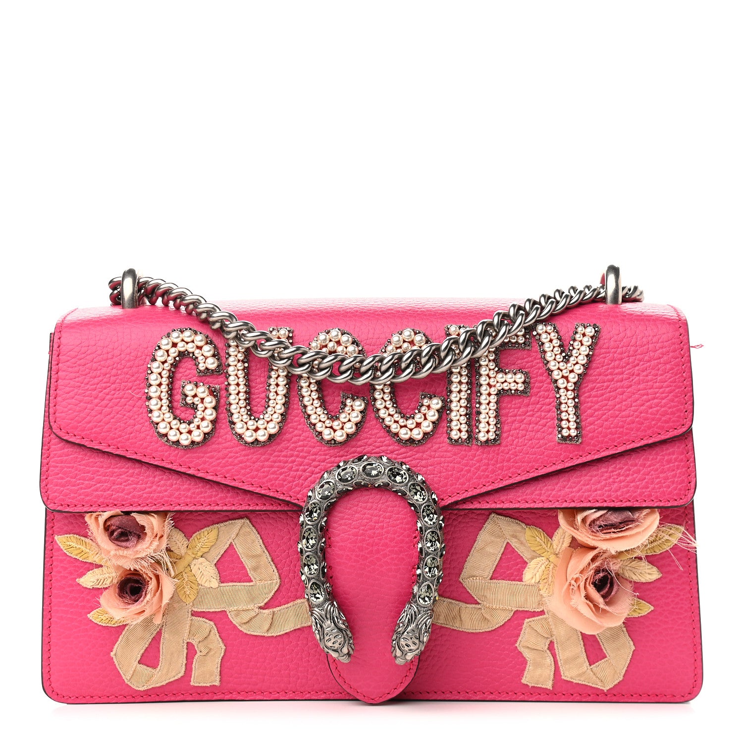 Gucci Pebbled Calfskin Embellished Guccify Small Dionysus Shoulder Bag Rosa 1 of 10