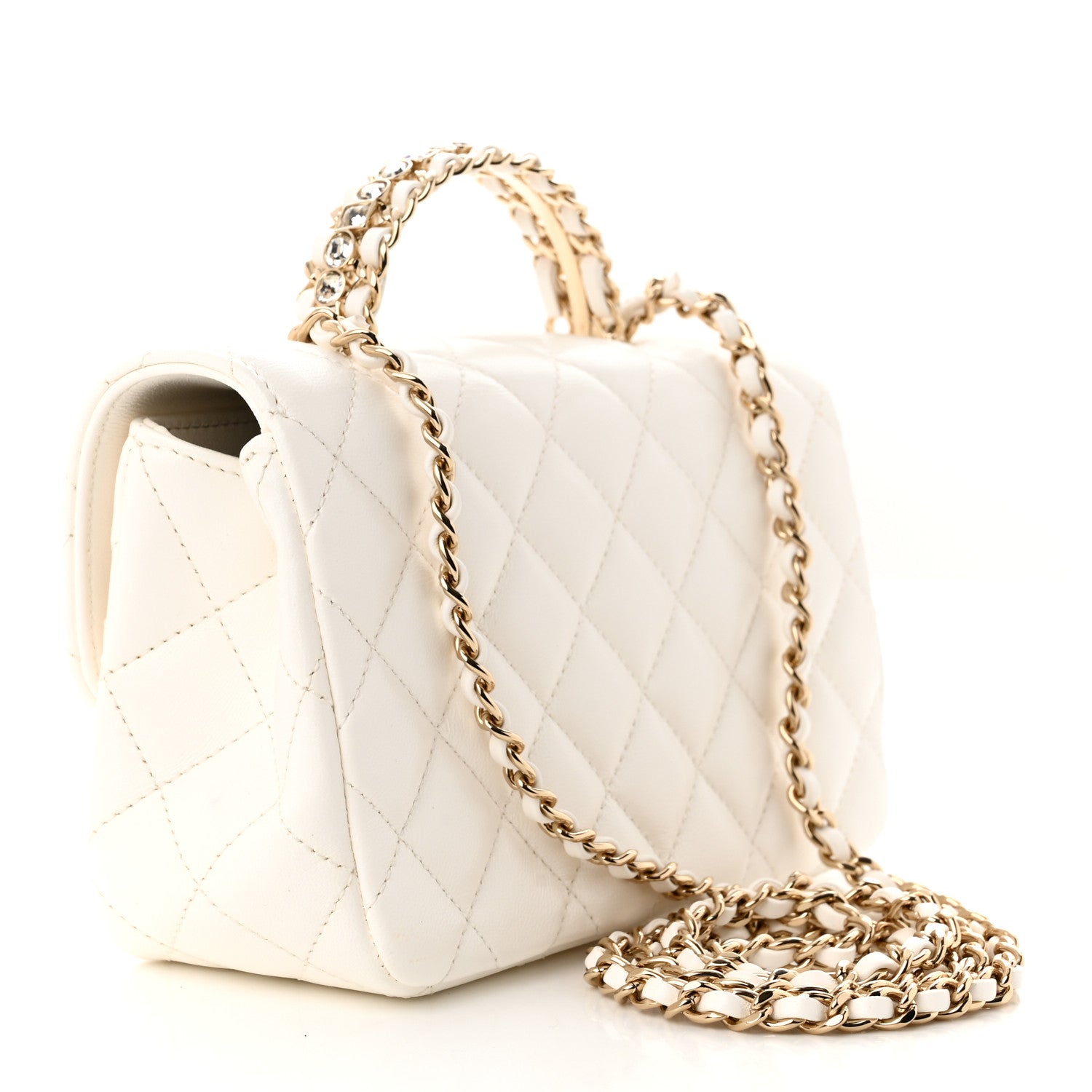 Chanel Lambskin Quilted Mini Crystal Top Handle Rectangular Flap White 3 of 10