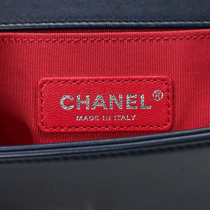 Chanel Lambskin Tweed Chevron Small Boy Flap Navy Blue 6 of 12