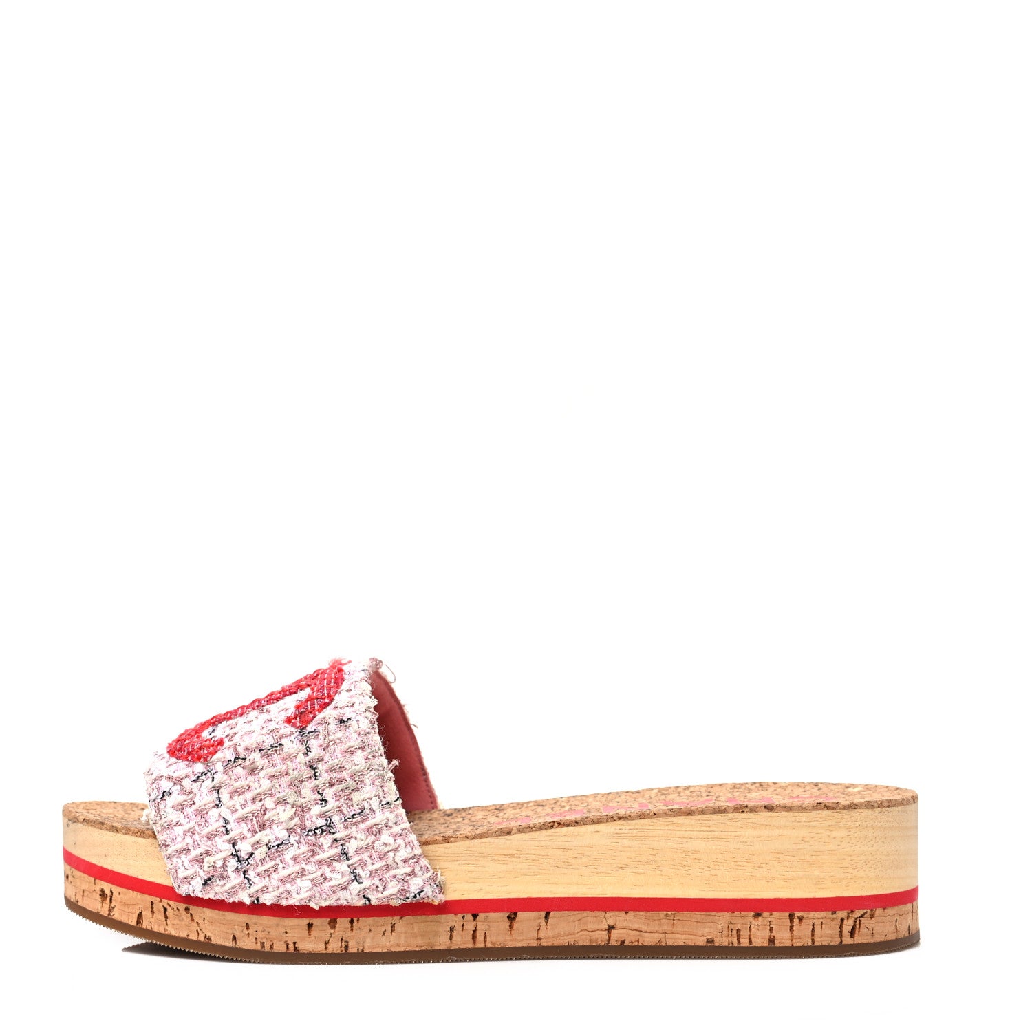 Chanel Tweed Lambskin Logo Mules 38 Pink Red 1 of 9