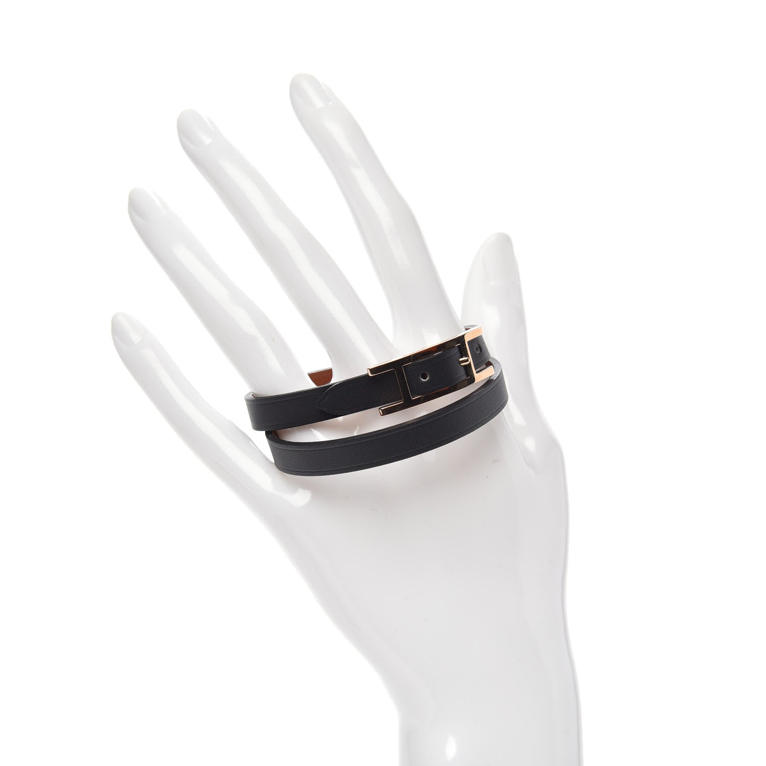 Hermes Chamonix Behapi Double Tour Bracelet T2 Black Gold 2 of 6