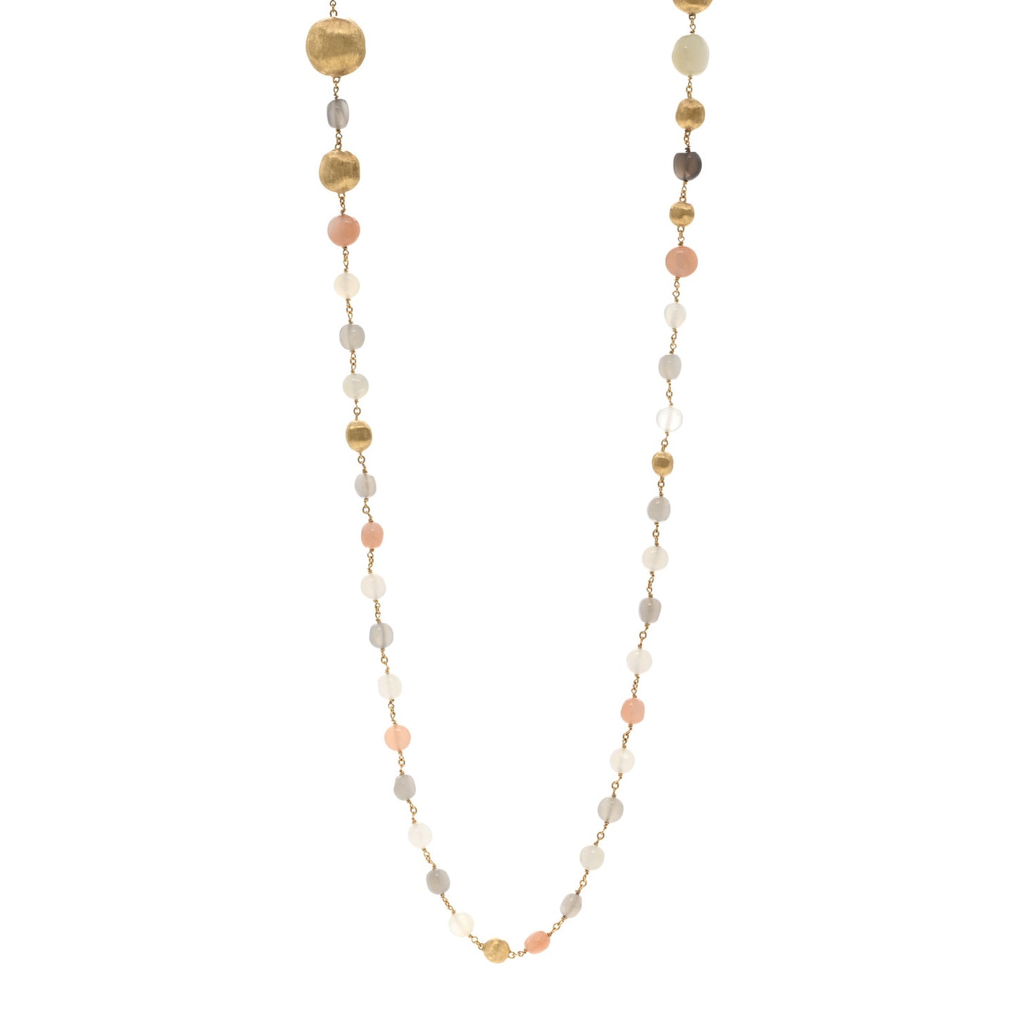 18K Yellow Gold Moonstone Sunstone Beaded Necklace