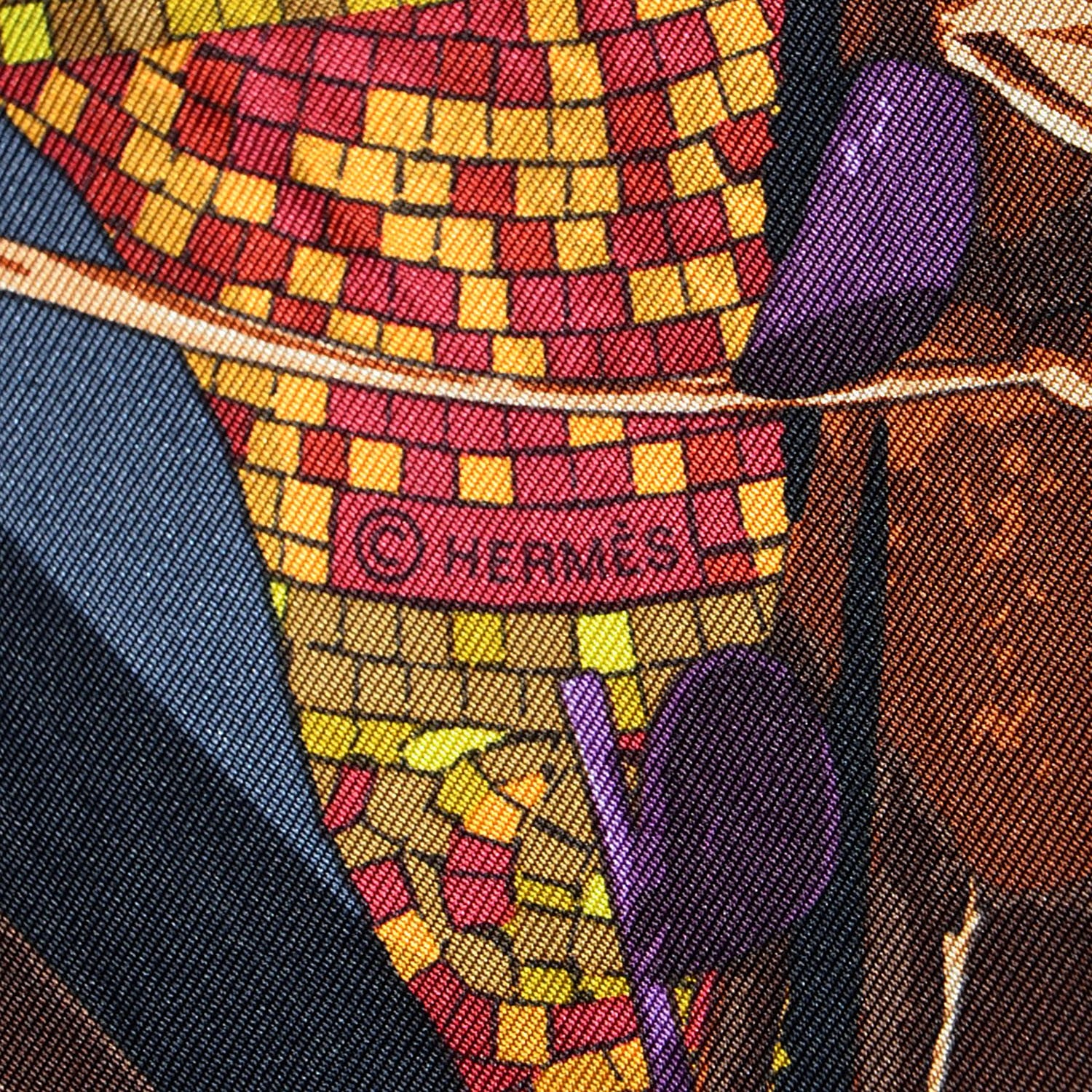 Hermes Silk Le Robinson Chic Scarf 90 Anthracite Prune Vert 5 of 6