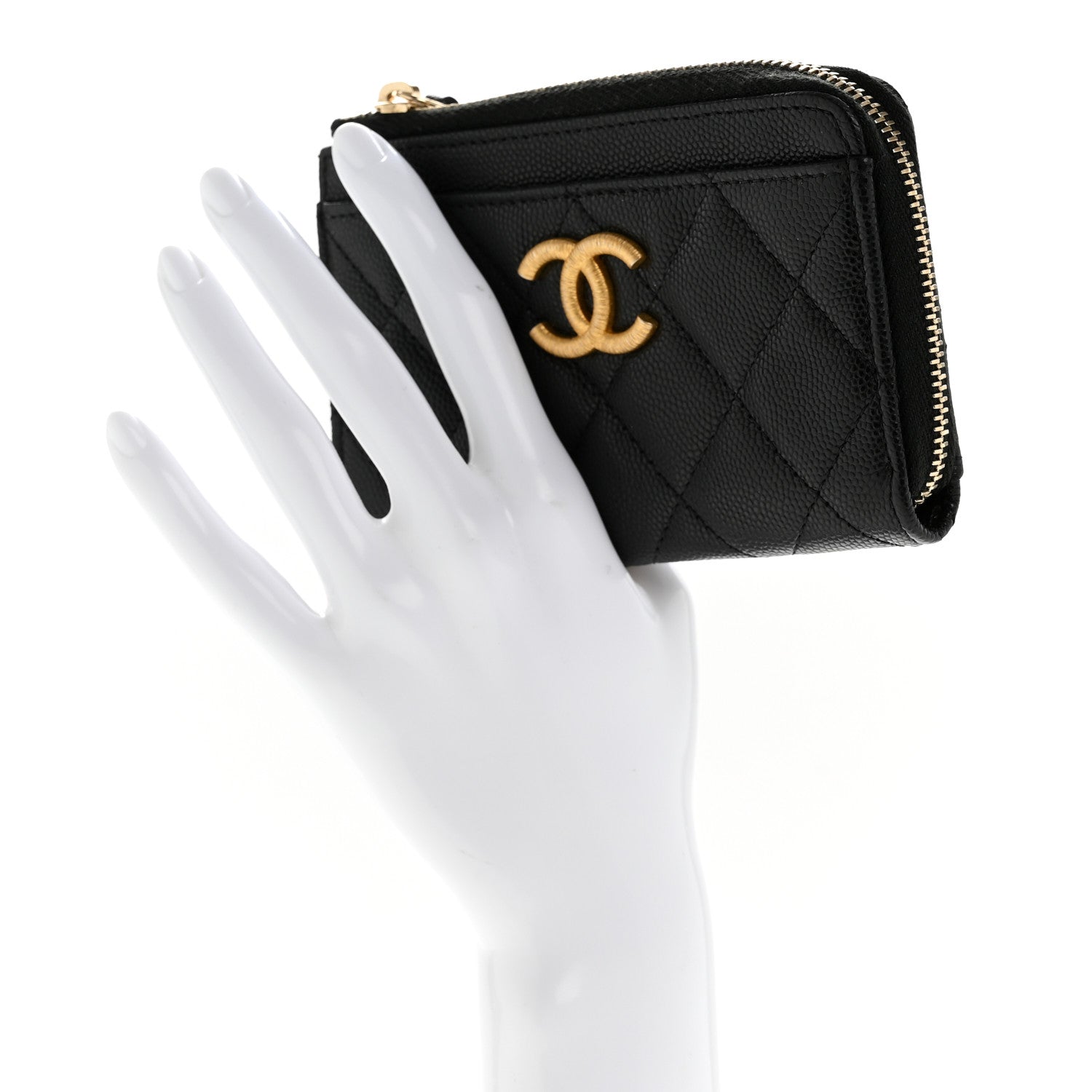 Chanel Caviar Quilted CC Zip Around Card Holder Black 1873867