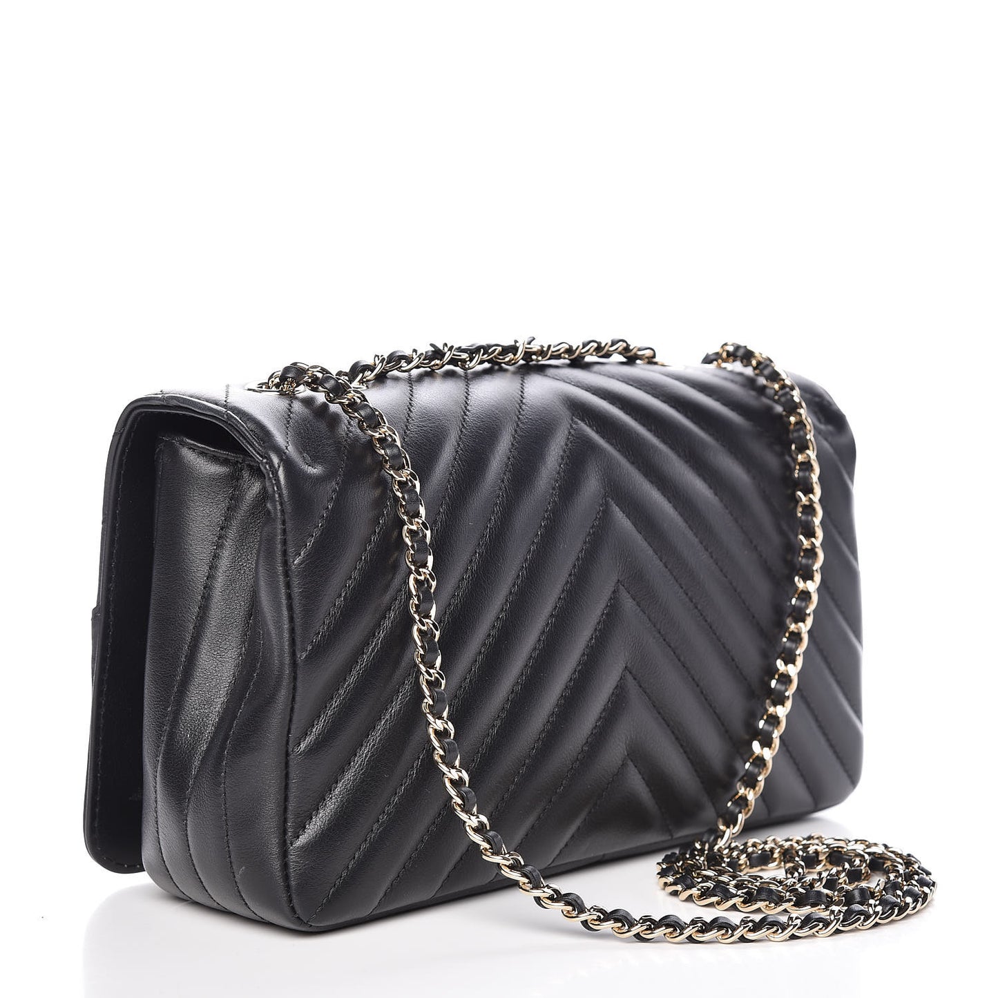 Calfskin Chevron Quilted Statement Flap Black
