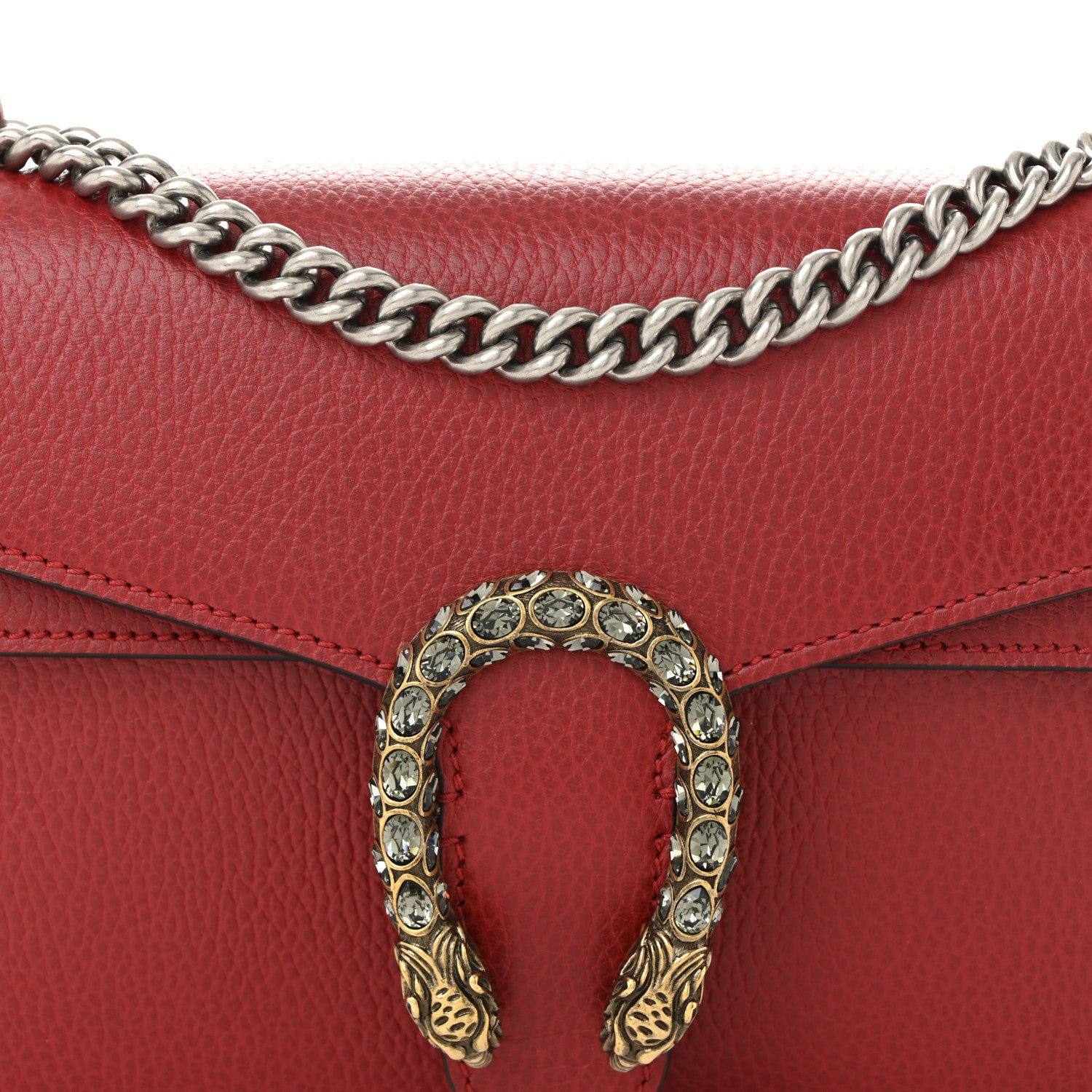Gucci Dollar Calfskin Swarovski Crystal Small Dionysus Shoulder Bag Hibiscus Red 8 of 10