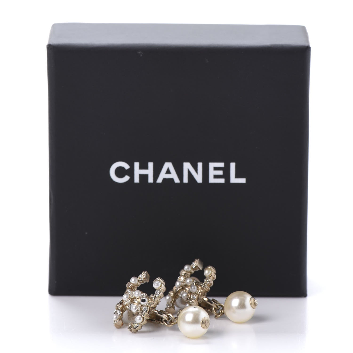 Chanel Crystal Pearl CC Drop Clip On Earrings Gold 6 of 6