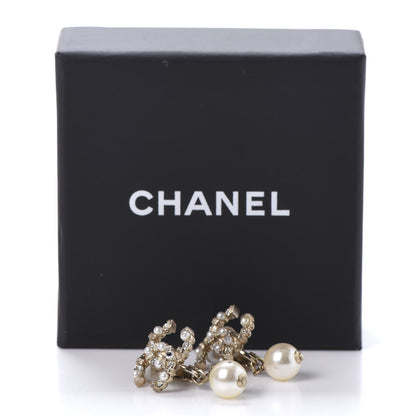 Chanel Crystal Pearl CC Drop Clip On Earrings Gold 6 of 6