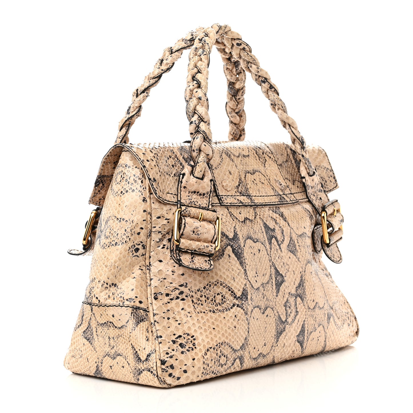 Snakeskin Braided Satchel Beige
