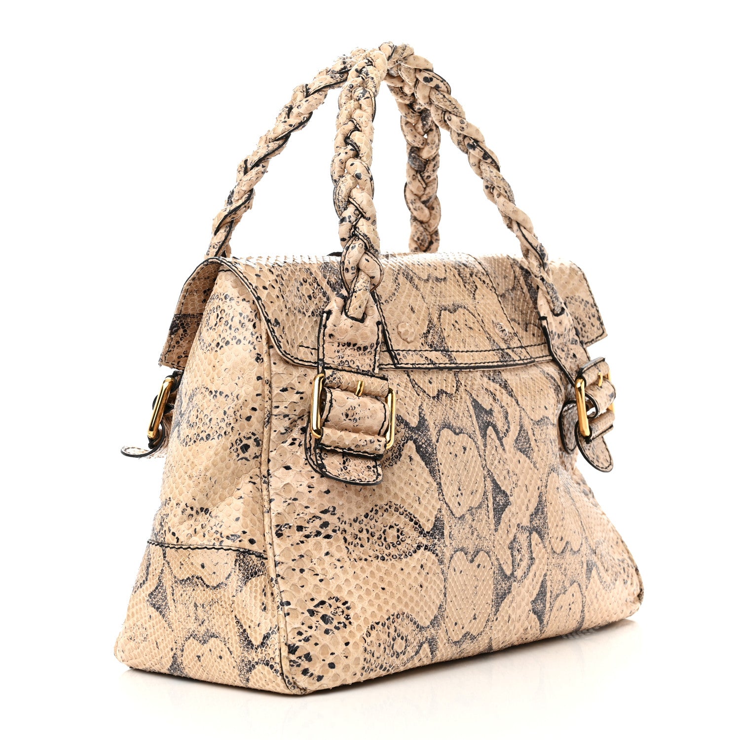 Valentino Garavani Snakeskin Braided Satchel Beige 3 of 11