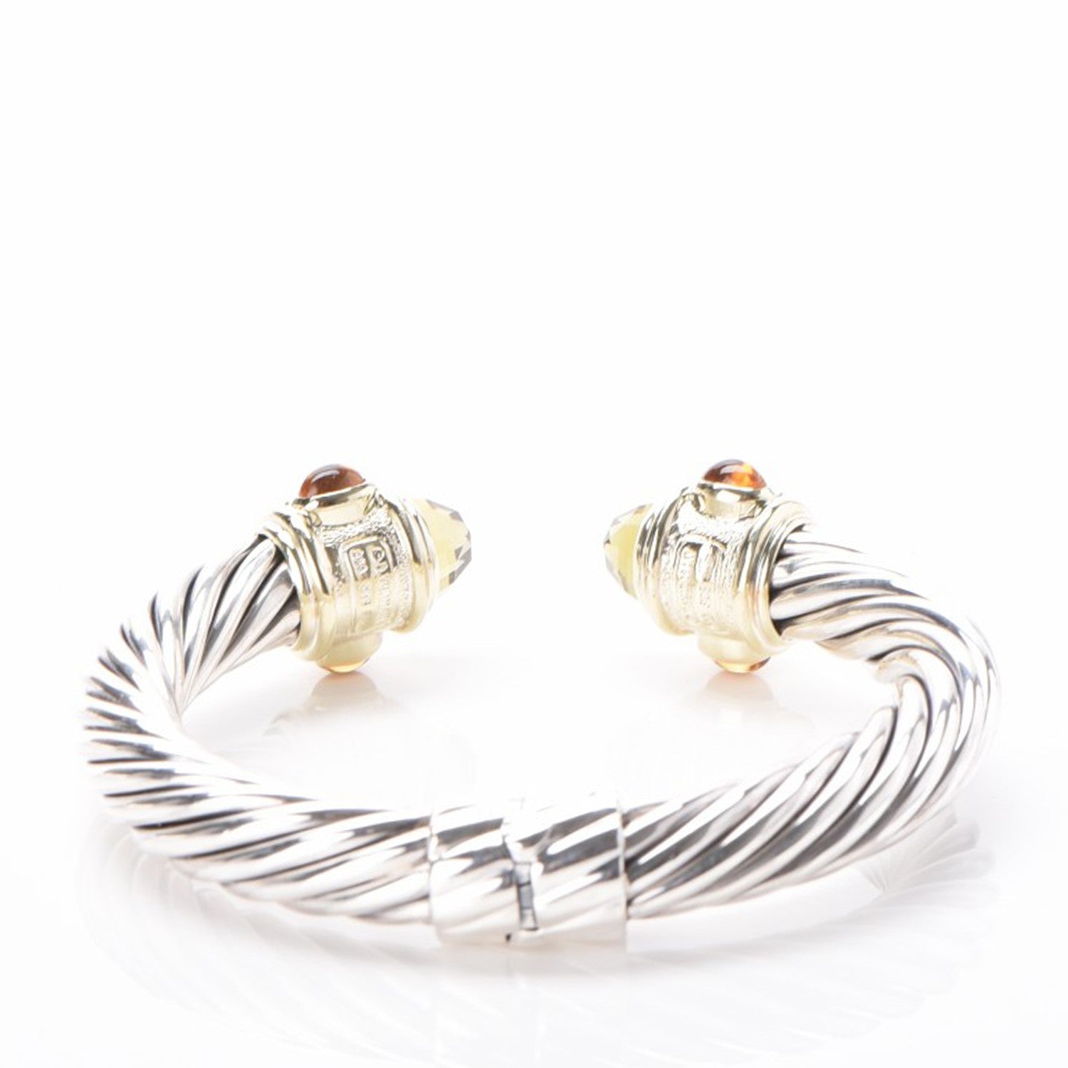 David Yurman Sterling Silver 14K Yellow Gold Peridot Citrine 10mm Cable Renaissance Bracelet 3 of 5