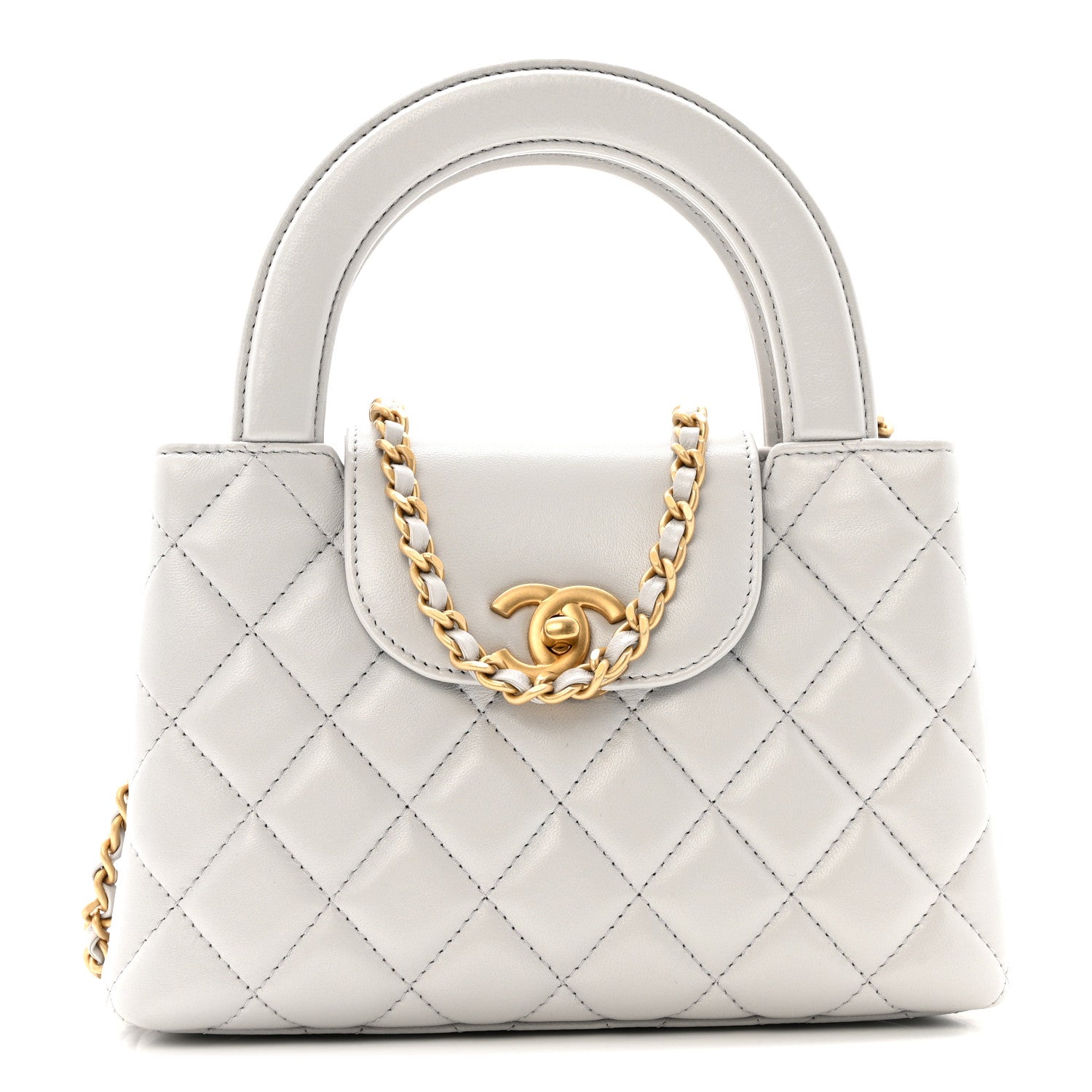 Chanel Shiny Aged Calfskin Quilted Nano Kelly Shopper Light Grey 1 of 11