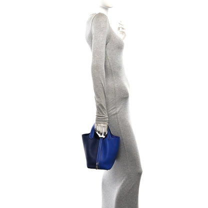 Hermes Taurillon Clemence Casaque Picotin Lock 18 PM Bleu Electrique Bleu Encre 2 of 13