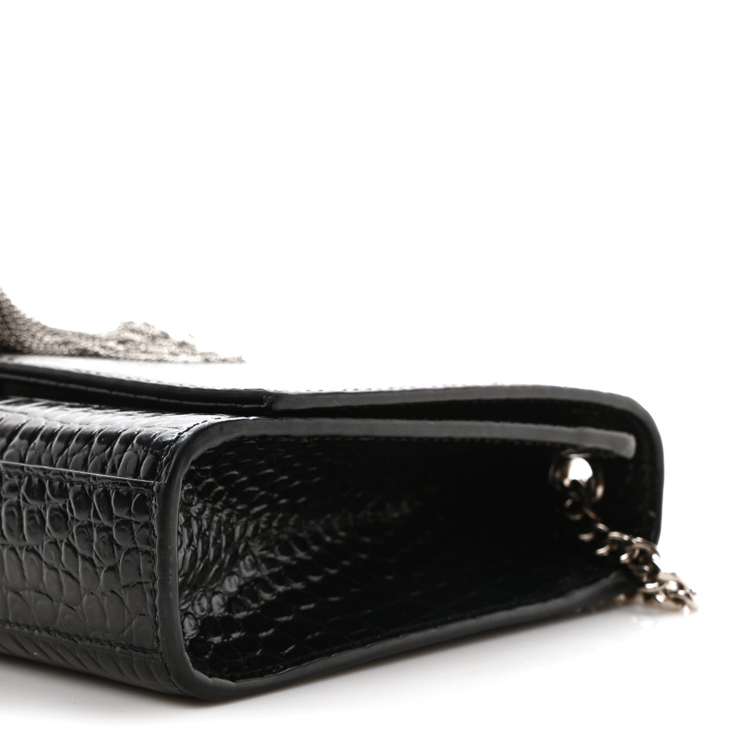 Calfskin Crocodile Embossed Medium Classic Monogram Kate Tassel Satchel Black
